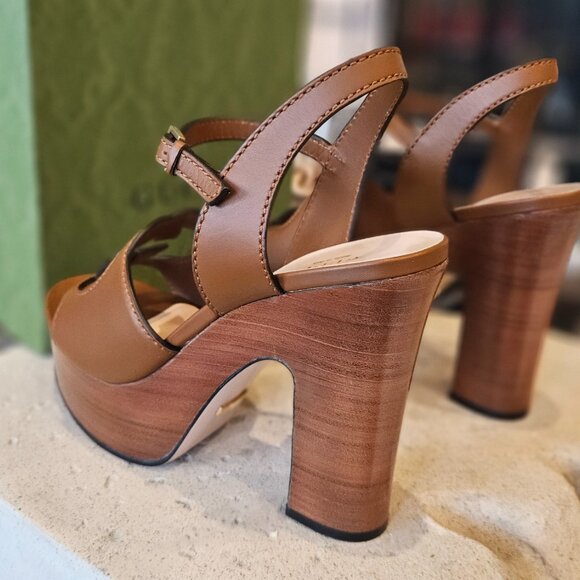 Gucci Interlocking G Cut Out Sandal 730022 US000 - 2535 Cuir Leather Size 39+ - Picture 3 of 14